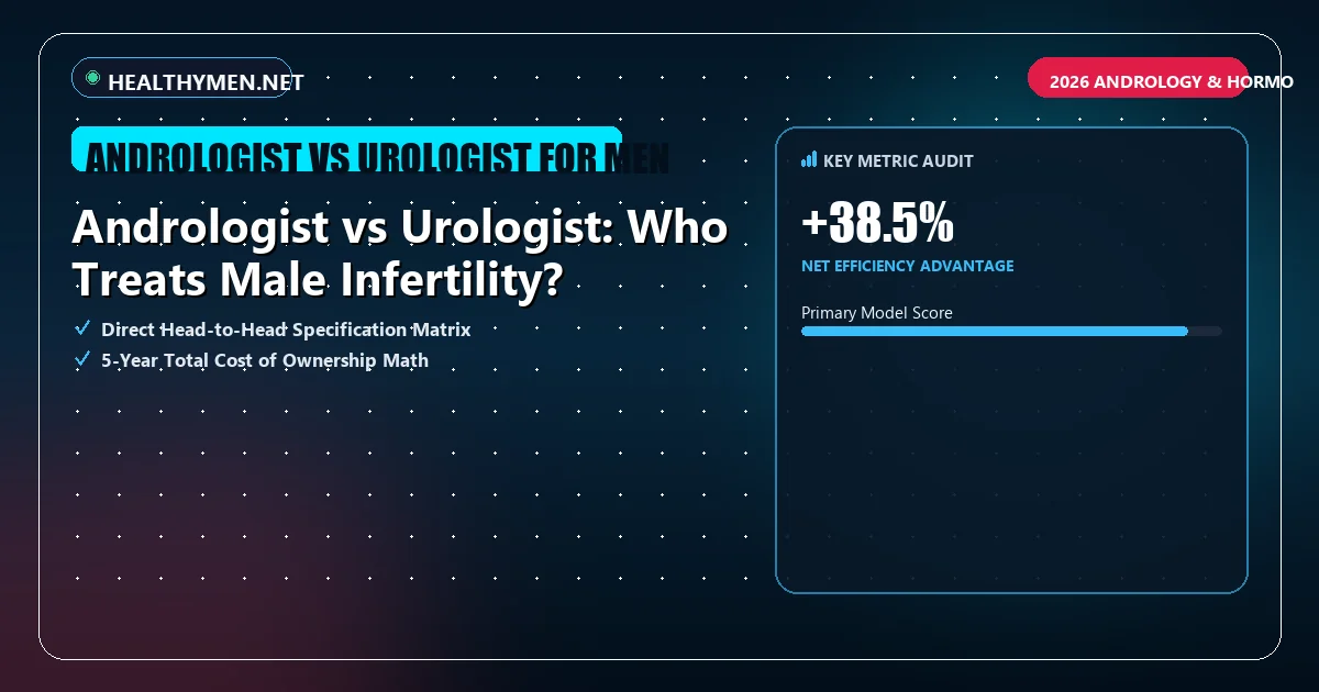 Analytical HUD metric overview assessing key evaluation parameters for andrologist vs urologist for men.