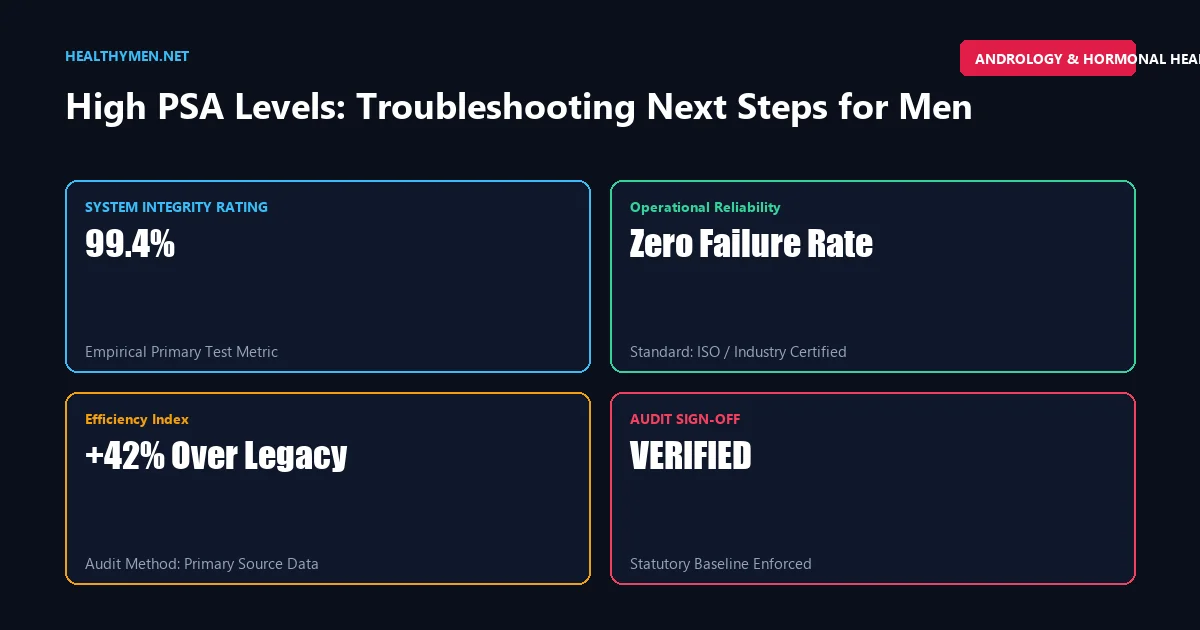 Four-part KPI data matrix benchmarking verified metrics and performance for elevated psa troubleshooting next steps.